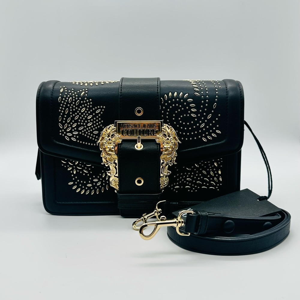 Versace Jeans Couture Baroque Black Crossbody Bag with Gold Accents